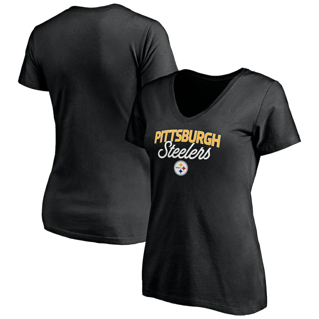 Pittsburgh Steelers Women's Depth Chart V-Neck T-Shirt - Black T-shirts