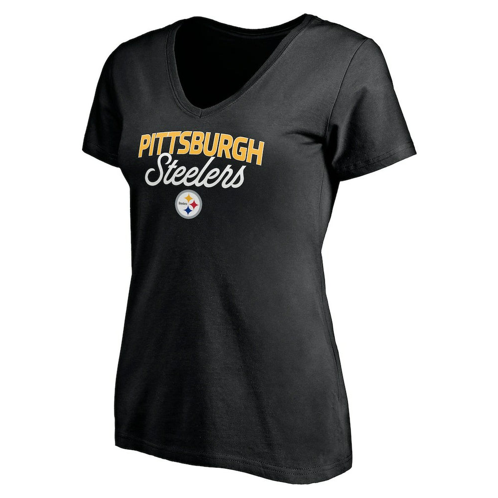 Pittsburgh Steelers Women's Depth Chart V-Neck T-Shirt - Black T-shirts