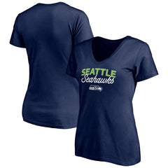 Seattle Seahawks Women's Depth Chart V-Neck T-Shirt - College Navy T-shirts