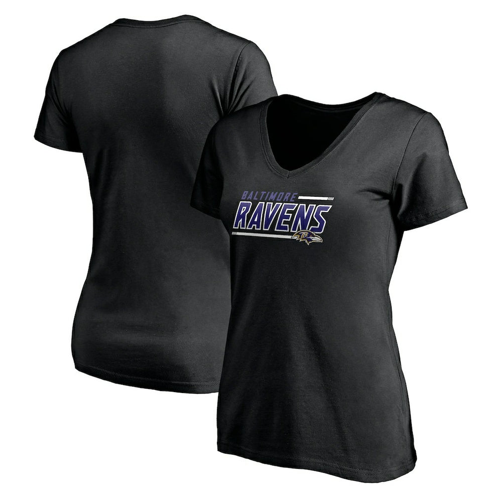 Baltimore Ravens Women's Mascot In Bounds V-Neck T-Shirt - Black T-shirts