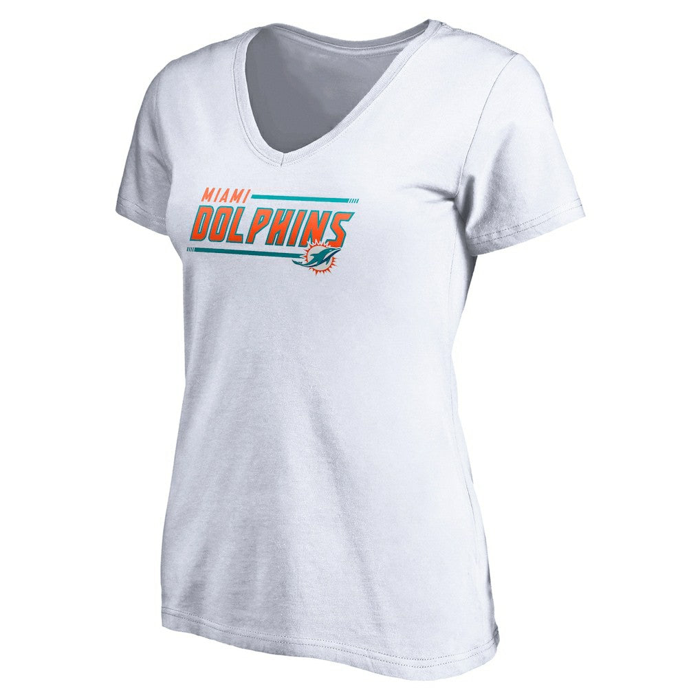 Miami Dolphins Women's Mascot In Bounds V-Neck T-Shirt - White T-shirts