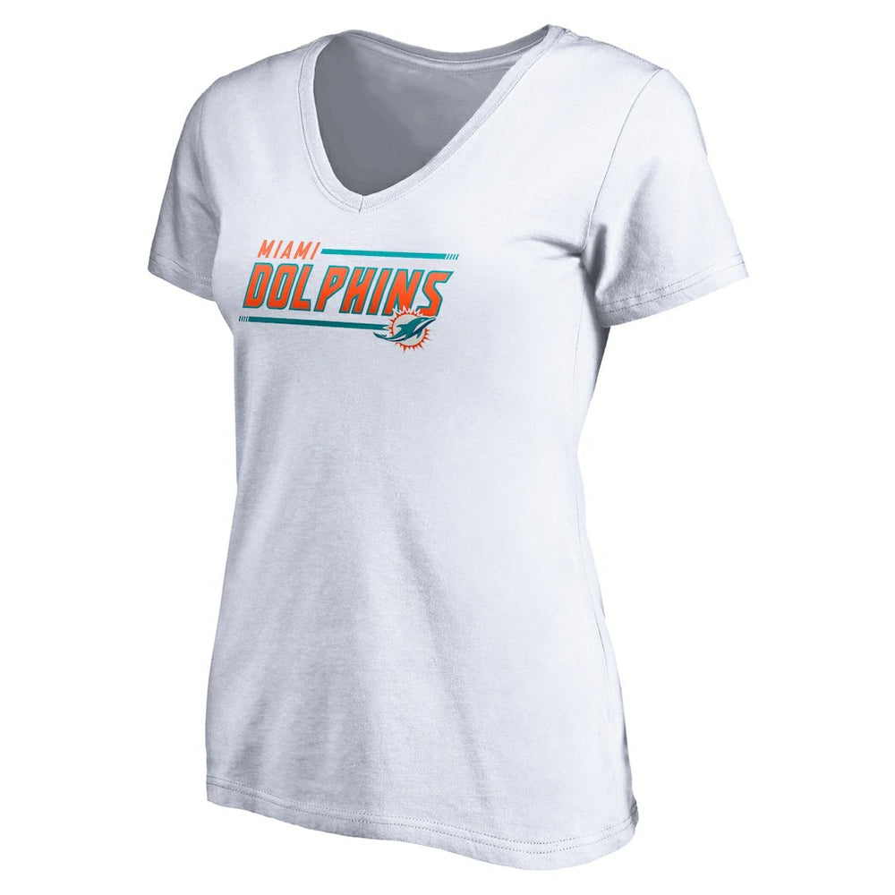 Miami Dolphins Women's Mascot In Bounds V-Neck T-Shirt - White T-shirts
