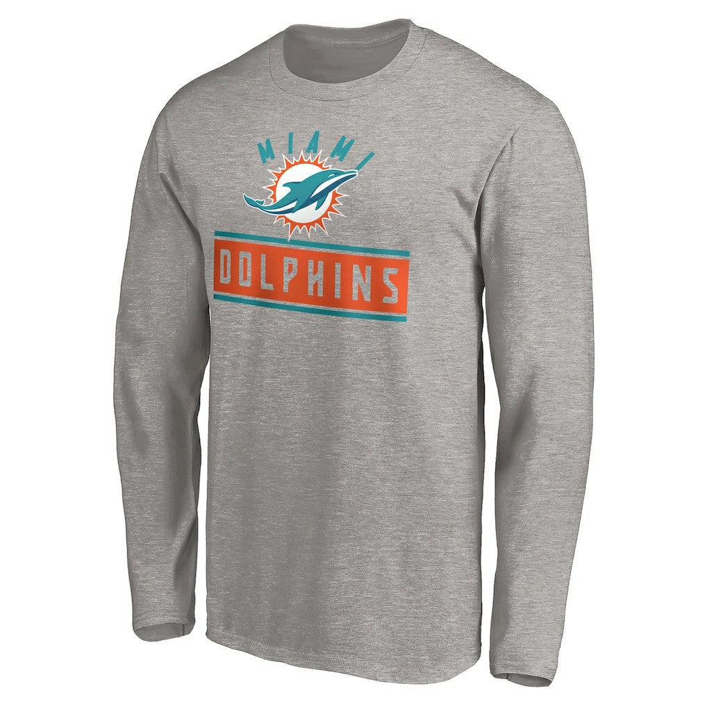 Miami Dolphins Team Arch Knockout Long Sleeve T-Shirt - Heather Gray T-shirts