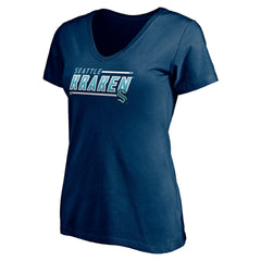 Seattle Kraken Women's Mascot In Bounds V-Neck T-Shirt - Deep Sea Blue | US 200274551
