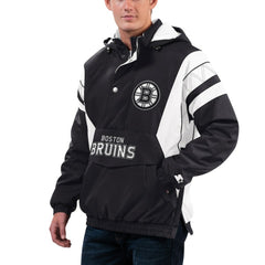 Boston Bruins Starter x NHL Black Ice Home Team Half-Zip Pullover Hoodie - Black/White | US 200278756