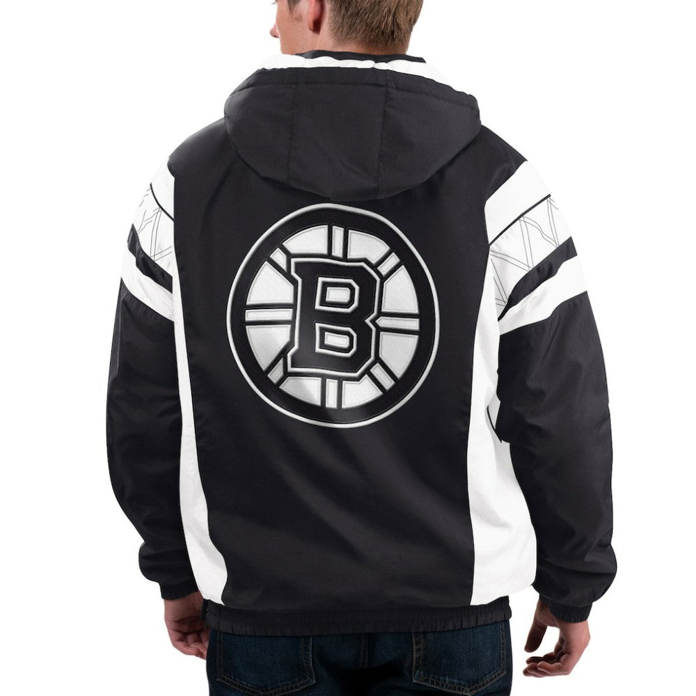 Boston Bruins Starter x NHL Black Ice Home Team Half-Zip Pullover Hoodie - Black/White | US 200278756