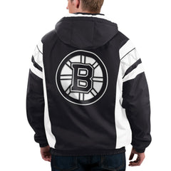 Boston Bruins Starter x NHL Black Ice Home Team Half-Zip Pullover Hoodie - Black/White | US 200278756