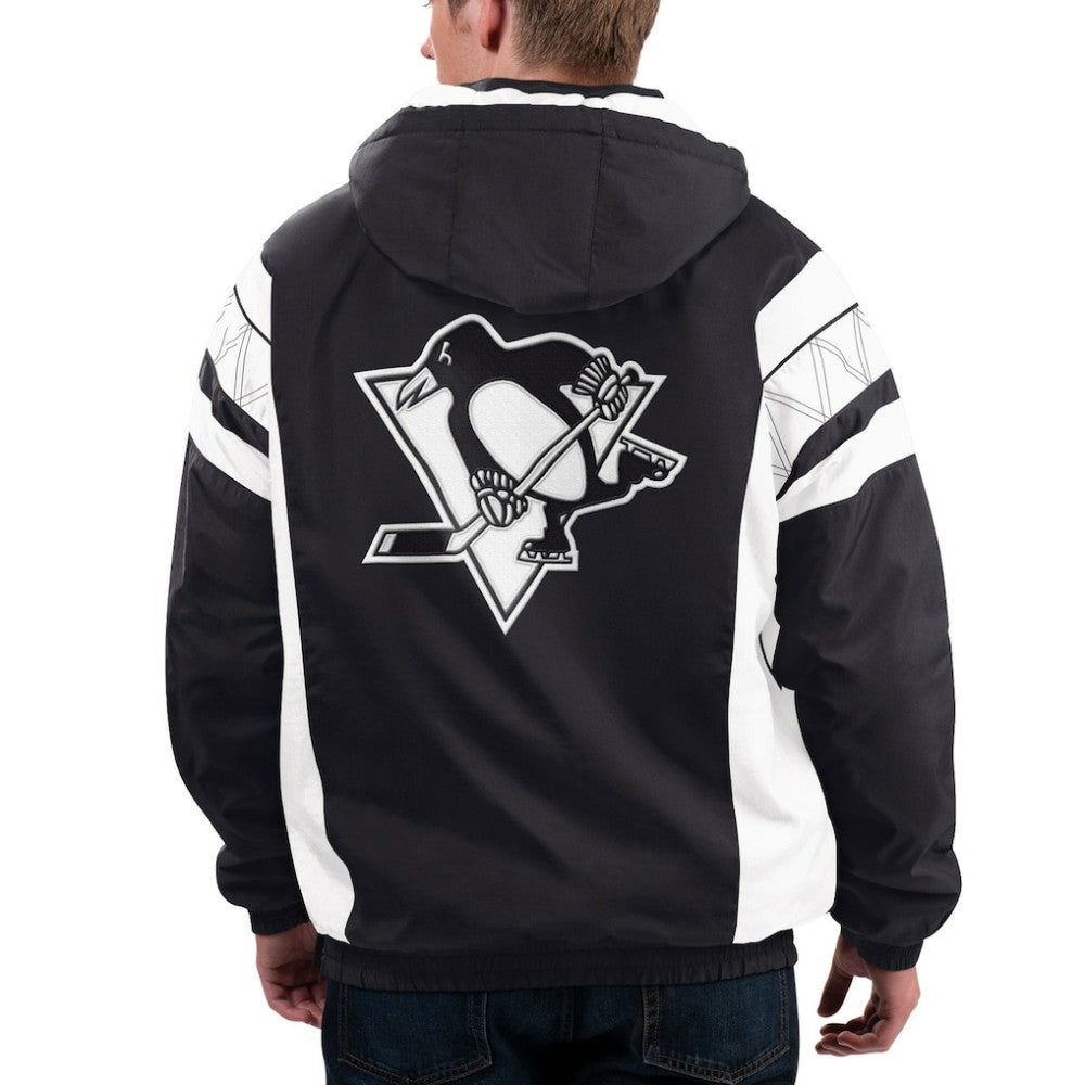 Pittsburgh Penguins Starter x NHL Black Ice Home Team Half-Zip Pullover Hoodie - Black/White | US 200278759