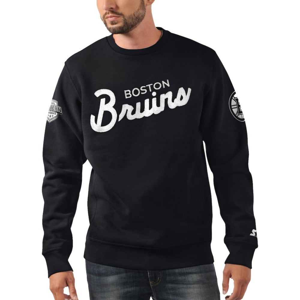 Boston Bruins Starter x NHL Black Ice Cross Check Pullover Sweatshirt - Black | US 200278774