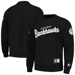 Chicago Blackhawks Starter x NHL Black Ice Cross Check Pullover Sweatshirt - Black | US 200278776