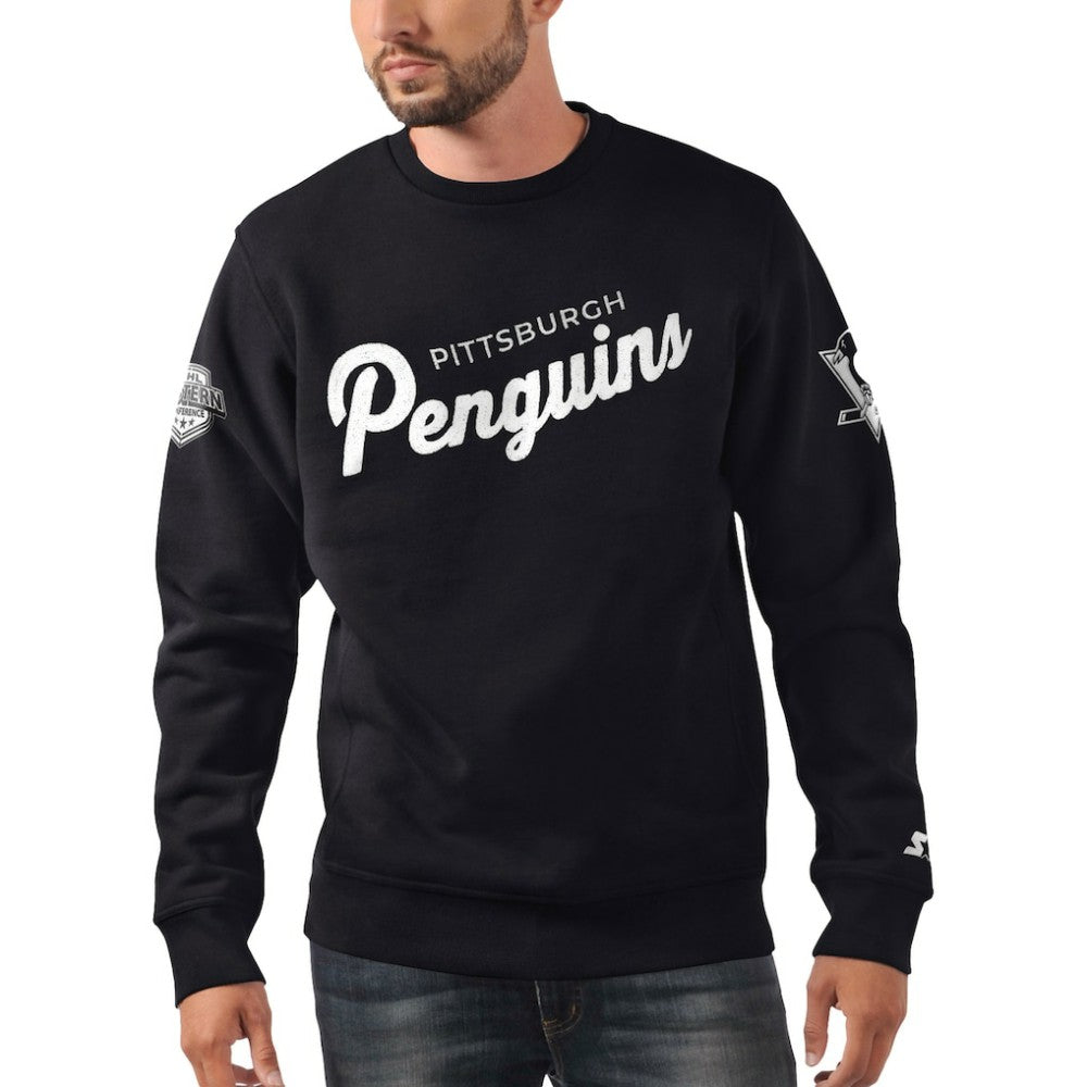 Pittsburgh Penguins Starter x NHL Black Ice Cross Check Pullover Sweatshirt - Black | US 200278783
