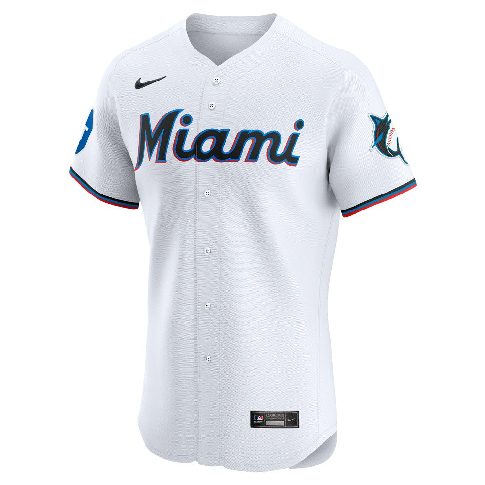 Miami Marlins Nike Home Elite Patch Jersey - White Jerseys