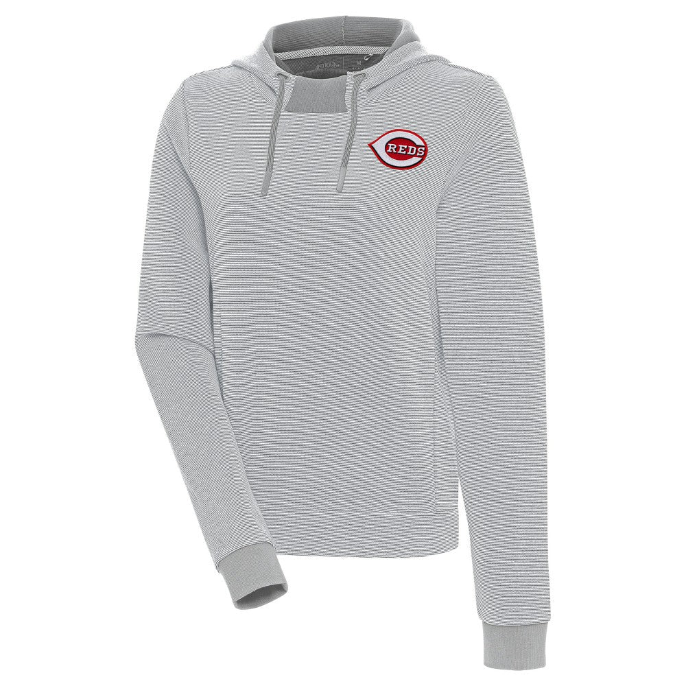 Cincinnati Reds Antigua Women's Axe Bunker Tri-Blend Pullover Hoodie - Gray/White Hoodies