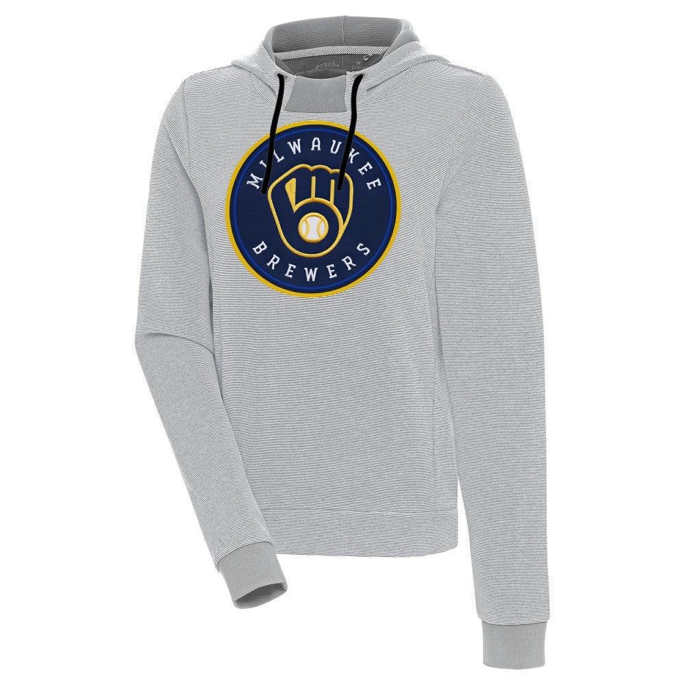 Milwaukee Brewers Antigua Women's Axe Bunker Tri-Blend Pullover Hoodie - Gray/White Hoodies
