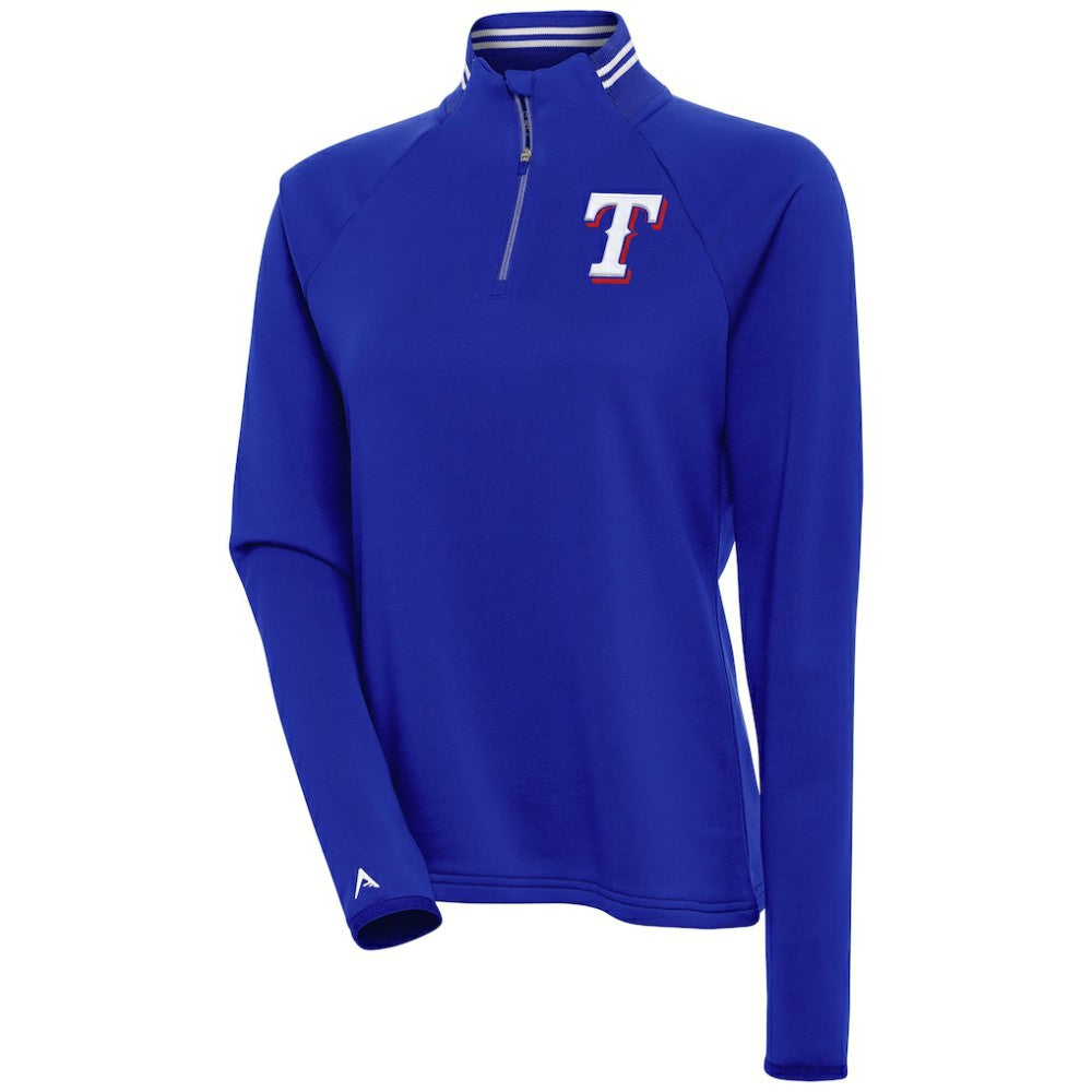 Texas Rangers Antigua Women's Milo Raglan Quarter-Zip Pullover Top - Royal Pullover
