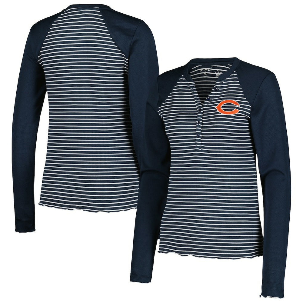 Chicago Bears Antigua Women's Maverick Waffle Henley Long Sleeve T-Shirt - Navy T-shirts