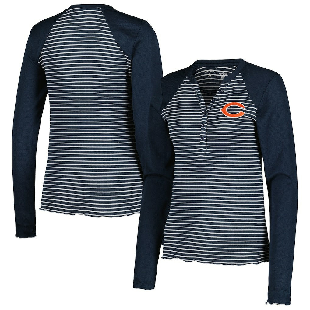 Chicago Bears Antigua Women's Maverick Waffle Henley Long Sleeve T-Shirt - Navy T-shirts