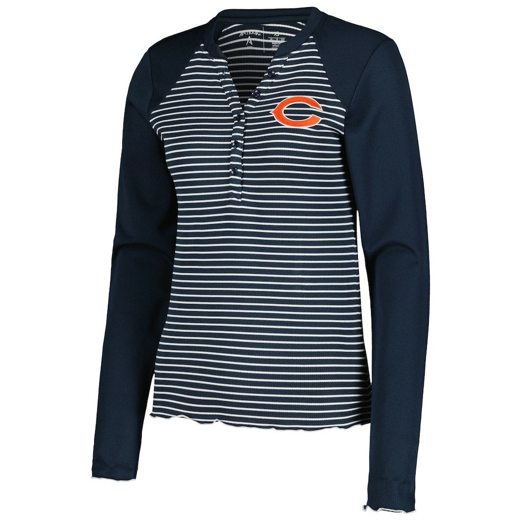 Chicago Bears Antigua Women's Maverick Waffle Henley Long Sleeve T-Shirt - Navy T-shirts