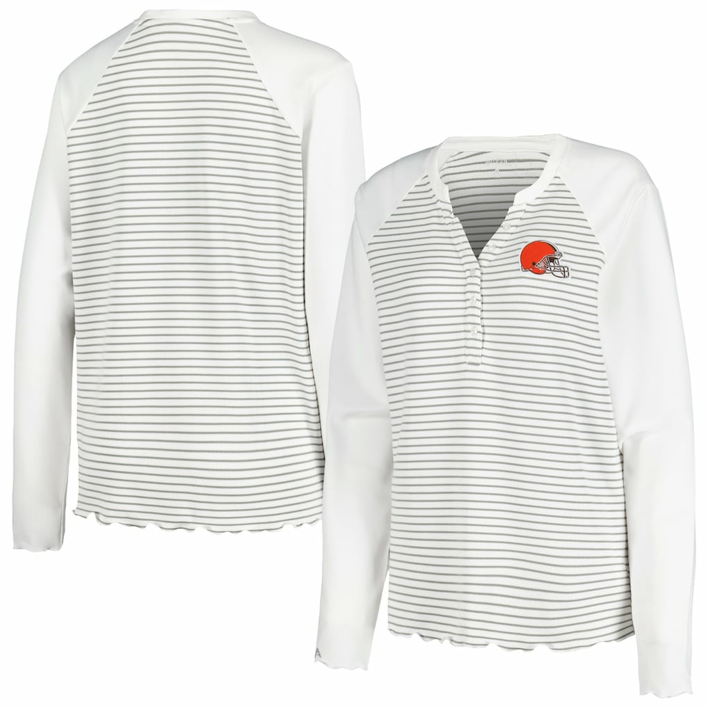 Cleveland Browns Antigua Women's Maverick Waffle Henley Long Sleeve T-Shirt - White T-shirts