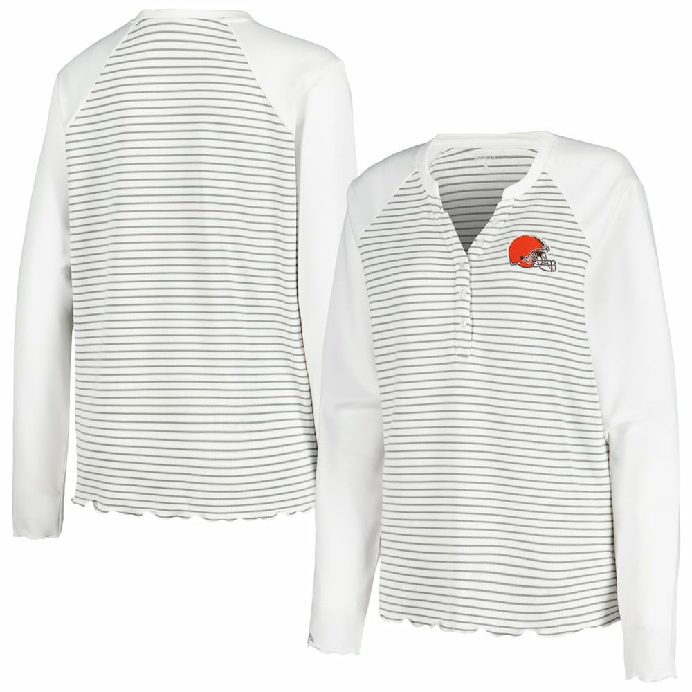 Cleveland Browns Antigua Women's Maverick Waffle Henley Long Sleeve T-Shirt - White T-shirts