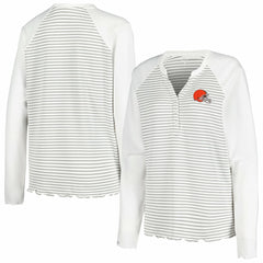 Cleveland Browns Antigua Women's Maverick Waffle Henley Long Sleeve T-Shirt - White T-shirts