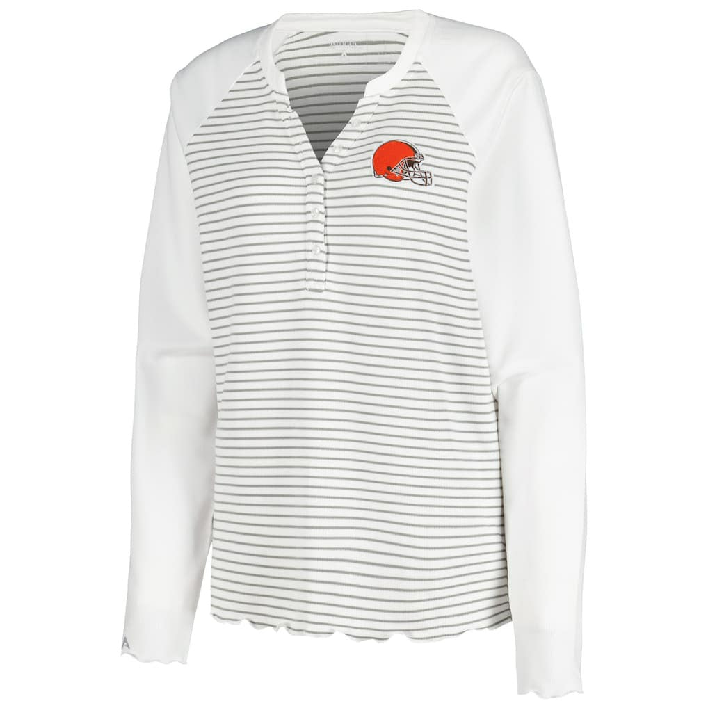 Cleveland Browns Antigua Women's Maverick Waffle Henley Long Sleeve T-Shirt - White T-shirts