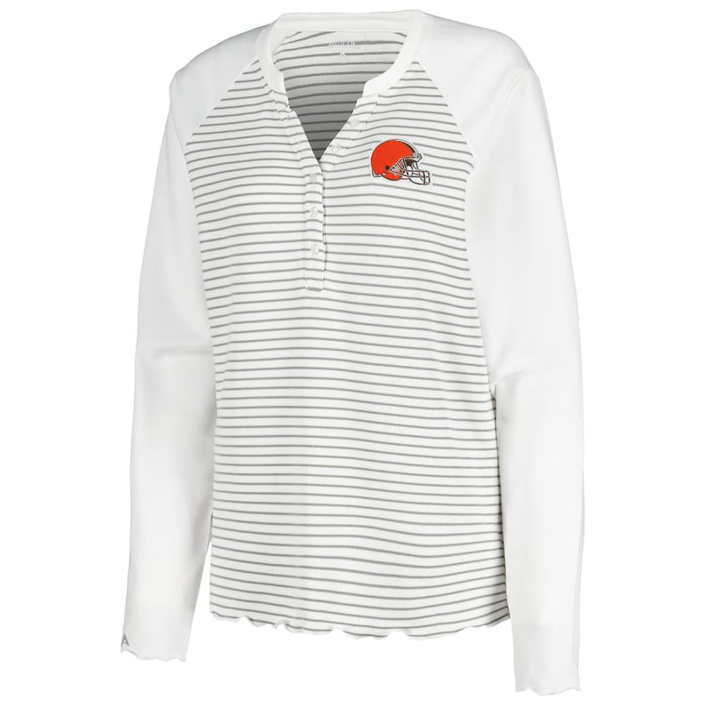 Cleveland Browns Antigua Women's Maverick Waffle Henley Long Sleeve T-Shirt - White T-shirts