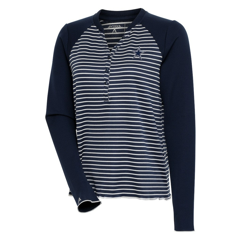 Dallas Cowboys Antigua Women's Maverick Waffle Henley Long Sleeve T-Shirt - Navy T-shirts