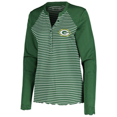 Green Bay Packers Antigua Women's Maverick Waffle Henley Long Sleeve T-Shirt - Green T-shirts