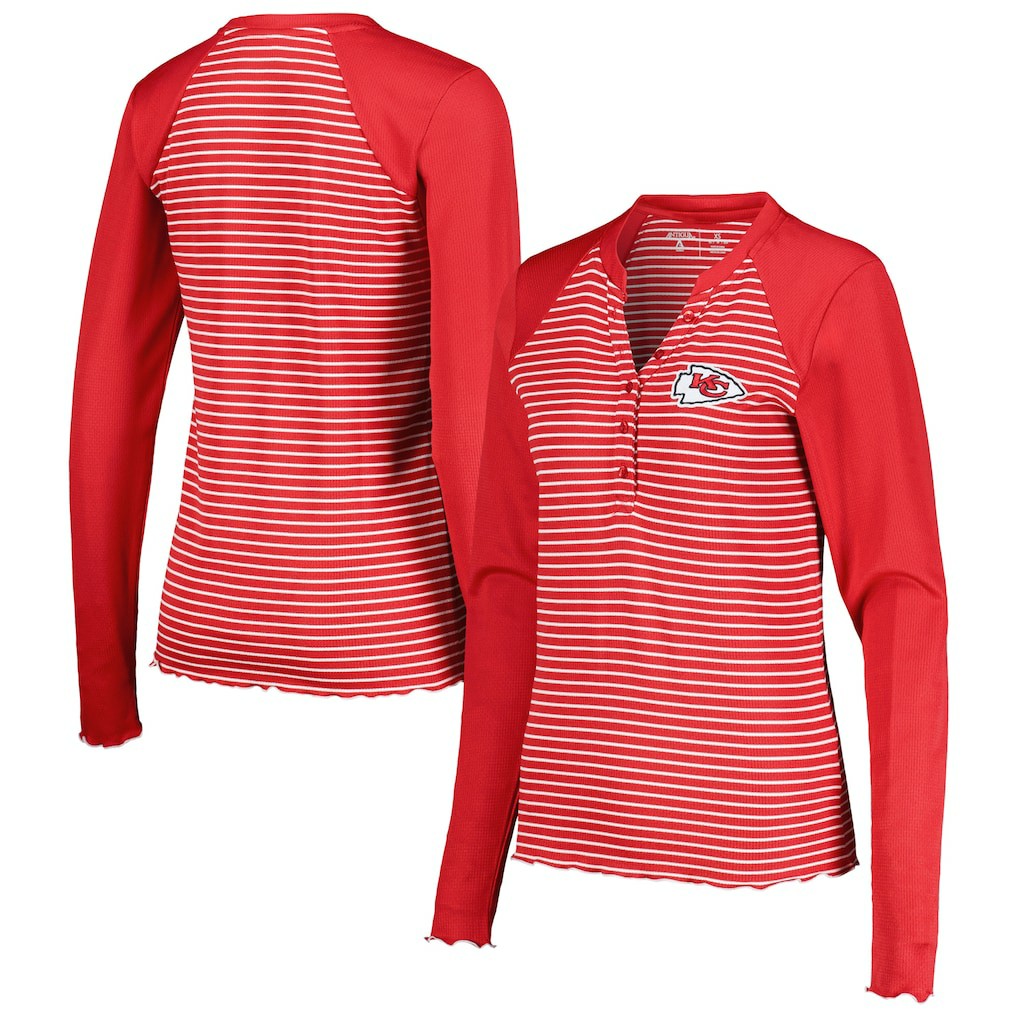 Kansas City Chiefs Antigua Women's Maverick Waffle Henley Long Sleeve T-Shirt - Red T-shirts