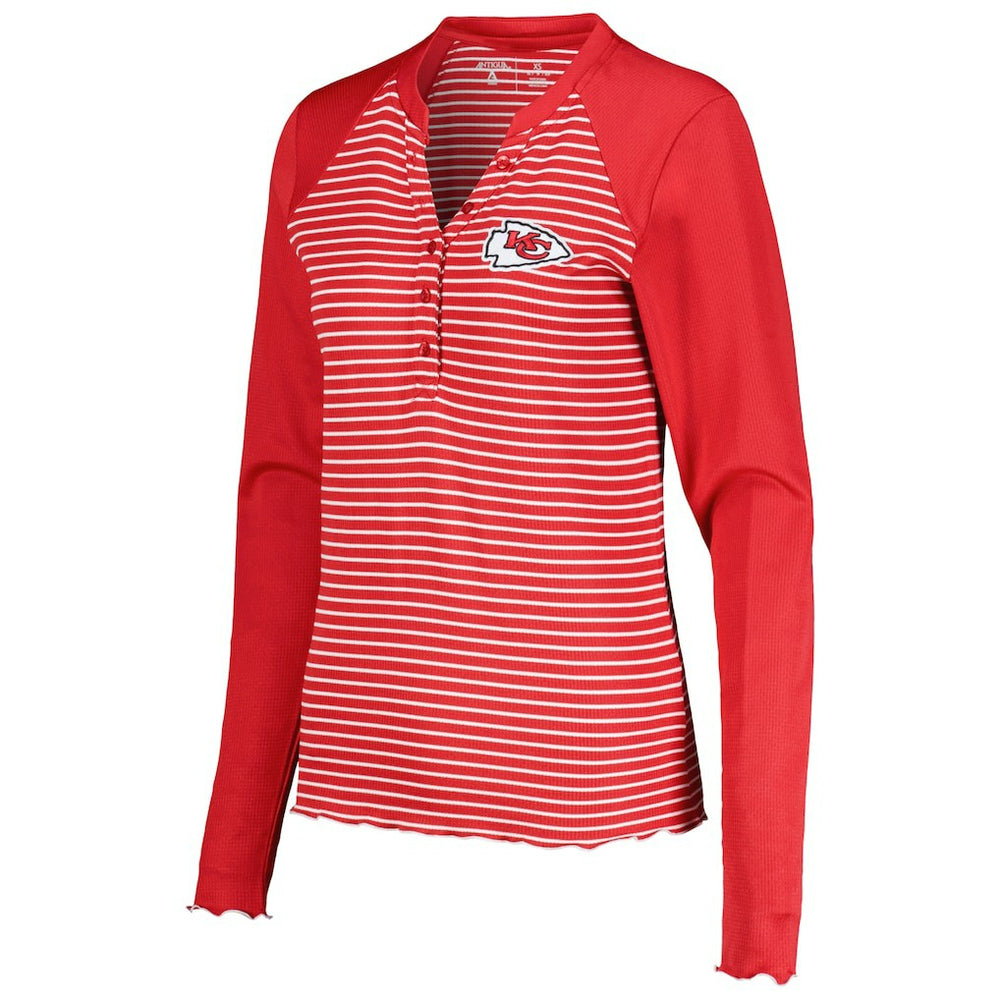 Kansas City Chiefs Antigua Women's Maverick Waffle Henley Long Sleeve T-Shirt - Red T-shirts