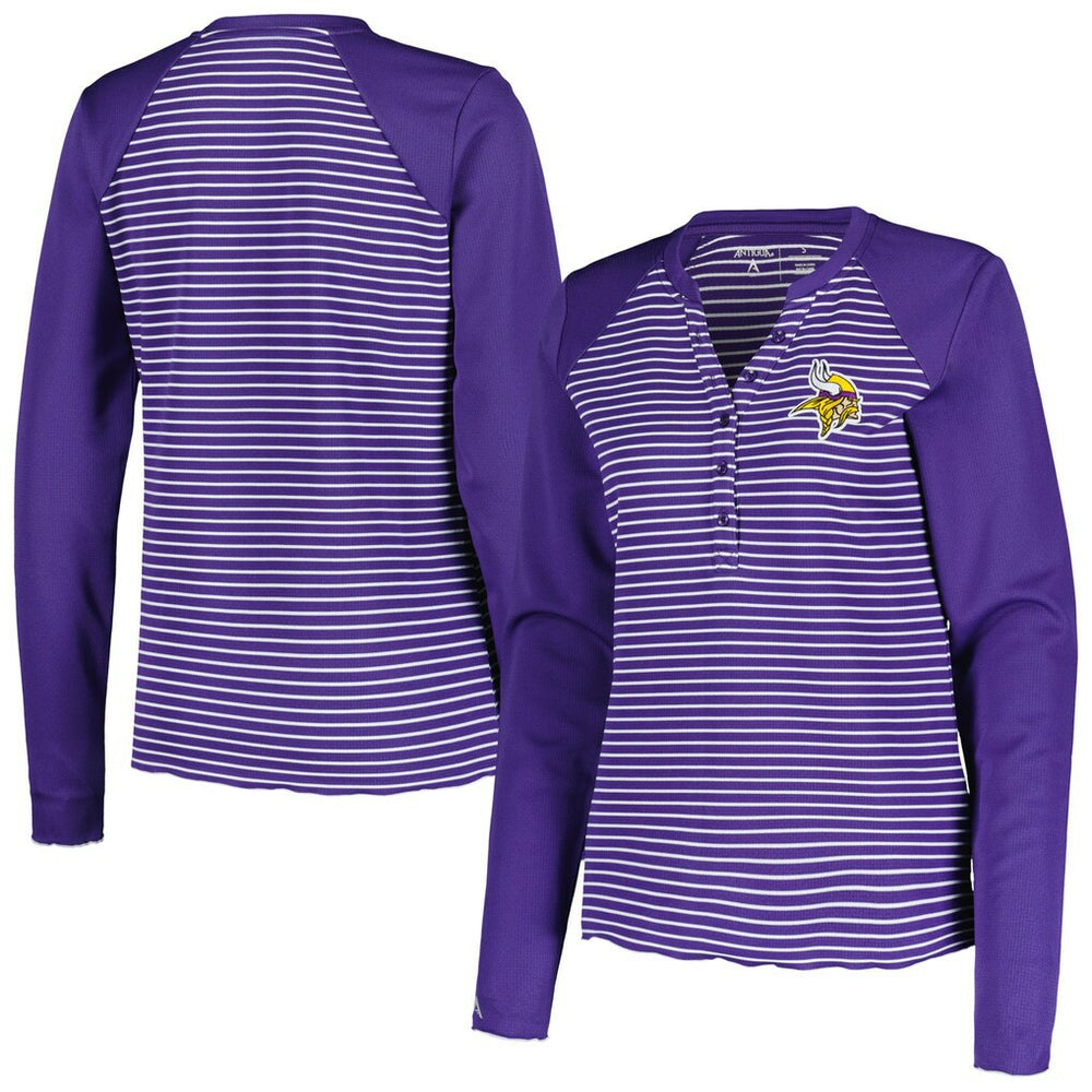 Minnesota Vikings Antigua Women's Maverick Waffle Henley Long Sleeve T-Shirt - Purple T-shirts