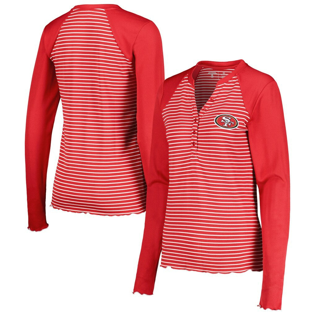 San Francisco 49ers Antigua Women's Maverick Waffle Henley Long Sleeve T-Shirt - Scarlet T-shirts