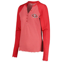 San Francisco 49ers Antigua Women's Maverick Waffle Henley Long Sleeve T-Shirt - Scarlet T-shirts