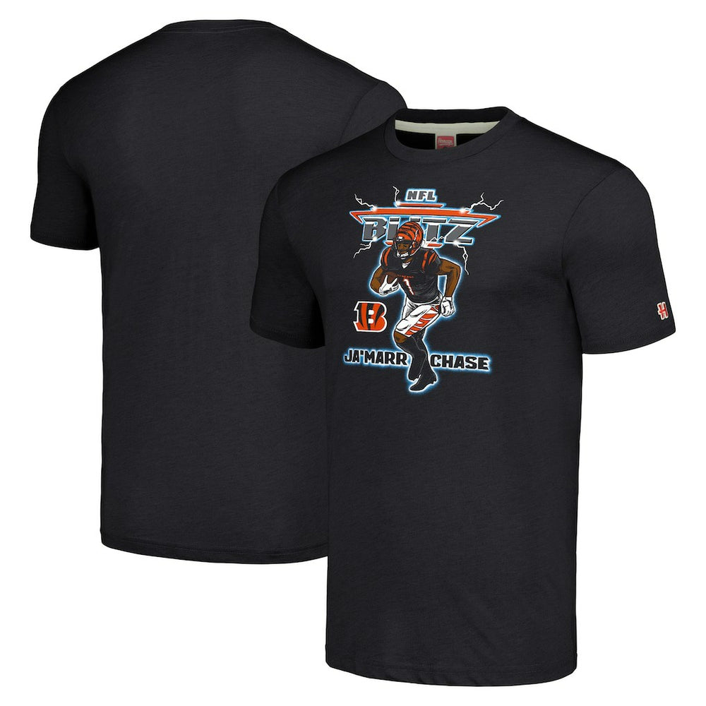 Ja'Marr Chase Cincinnati Bengals Homage Unisex NFL Blitz Player Tri-Blend T-Shirt - Heathered Charcoal T-shirts
