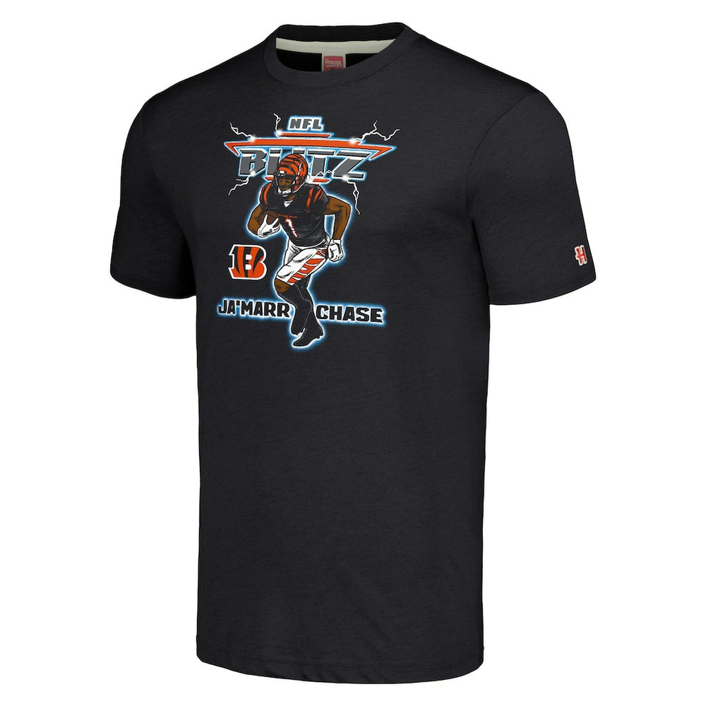 Ja'Marr Chase Cincinnati Bengals Homage Unisex NFL Blitz Player Tri-Blend T-Shirt - Heathered Charcoal T-shirts