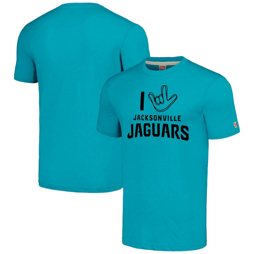 Jacksonville Jaguars Homage Unisex The NFL ASL Collection by Love Sign Tri-Blend T-Shirt - Teal T-shirts