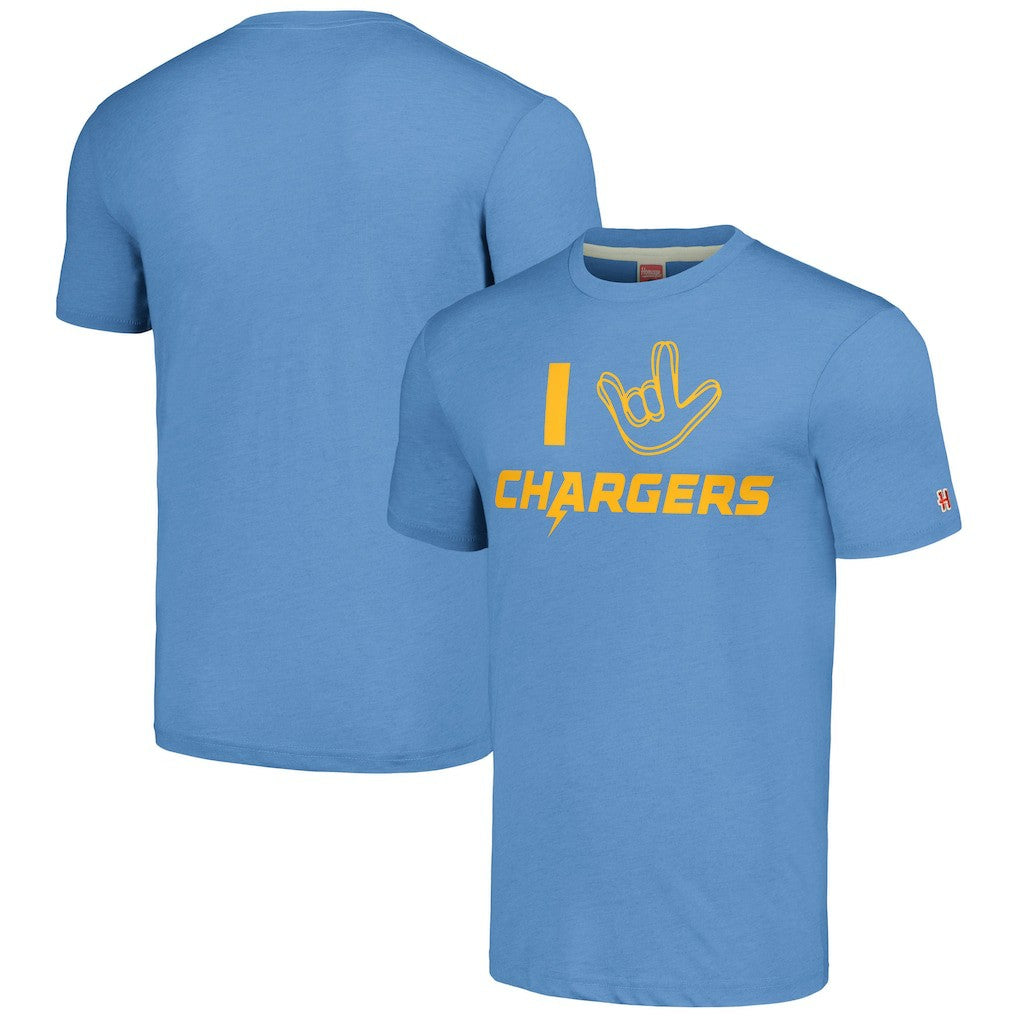 Los Angeles Chargers Homage Unisex The NFL ASL Collection by Love Sign Tri-Blend T-Shirt - Powder Blue T-shirts