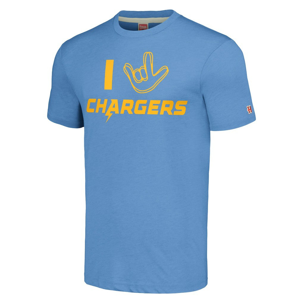Los Angeles Chargers Homage Unisex The NFL ASL Collection by Love Sign Tri-Blend T-Shirt - Powder Blue T-shirts