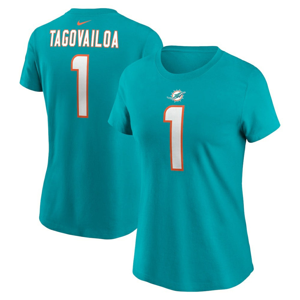 Tua Tagovailoa Miami Dolphins Women's Player Name & Number T-Shirt - Aqua T-shirts