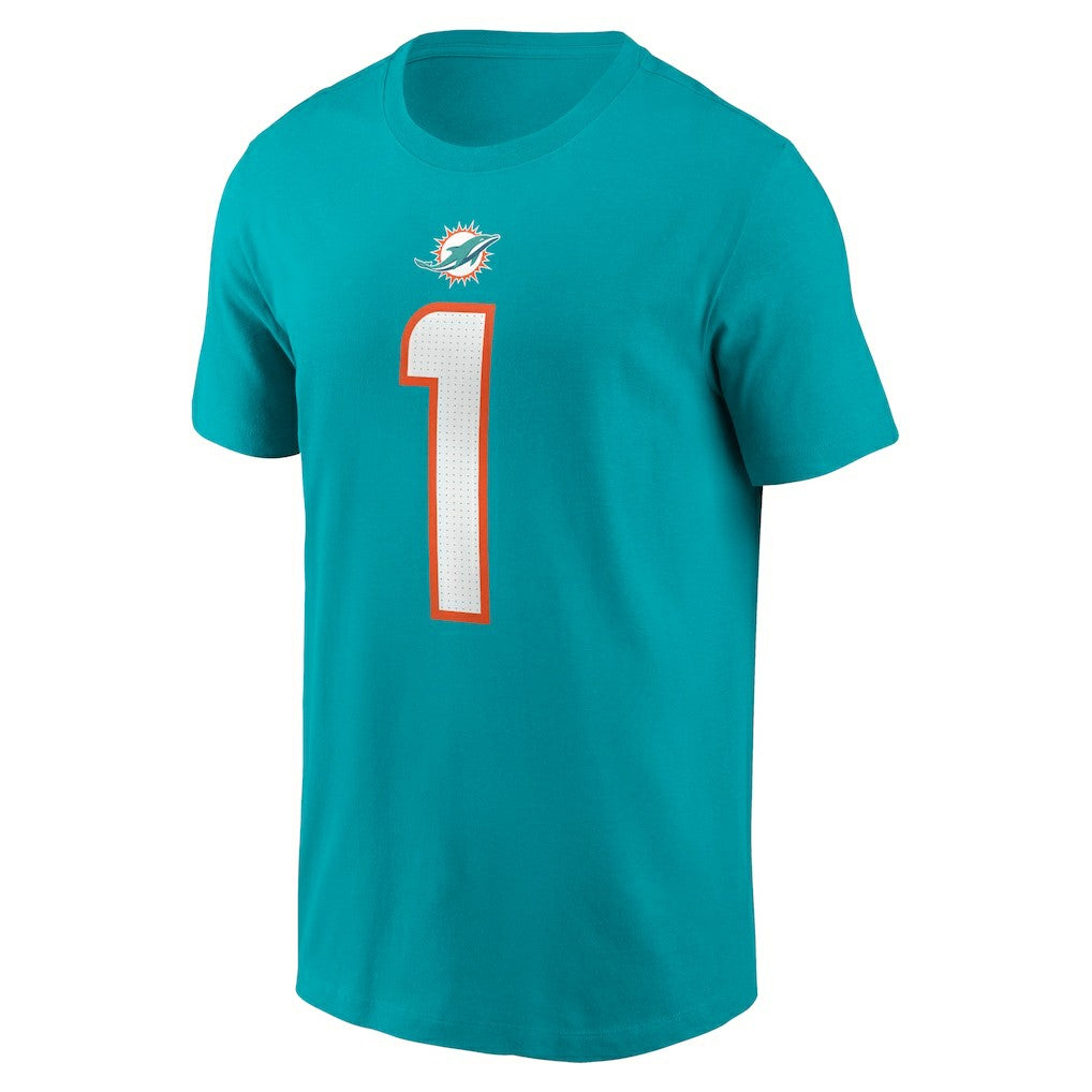 Tua Tagovailoa Miami Dolphins Player Name & Number T-Shirt - Aqua T-shirts