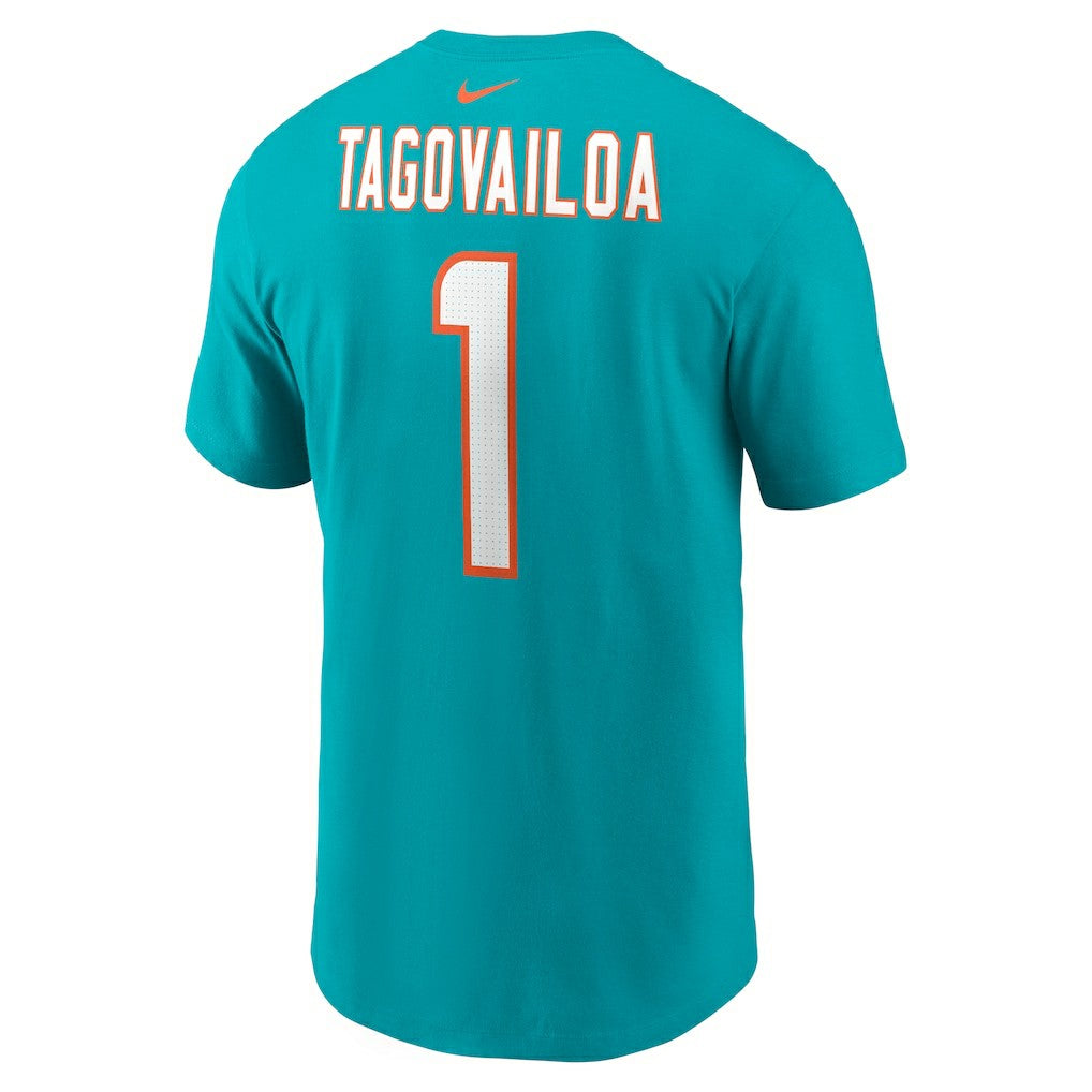Tua Tagovailoa Miami Dolphins Player Name & Number T-Shirt - Aqua T-shirts