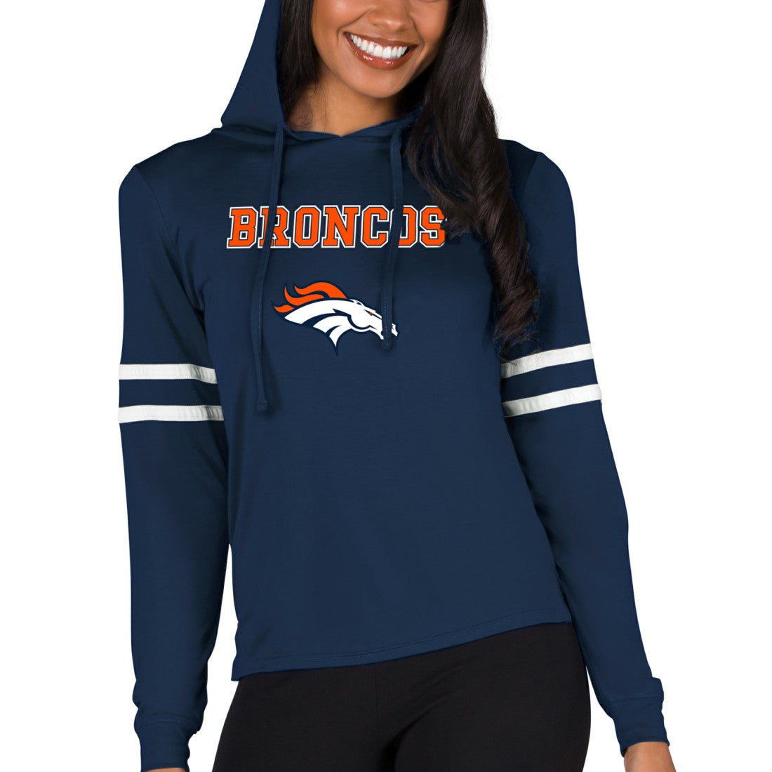 Denver Broncos Concepts Sport Women's Marathon Lightweight Lounge Pullover Hoodie - Navy Hoodies