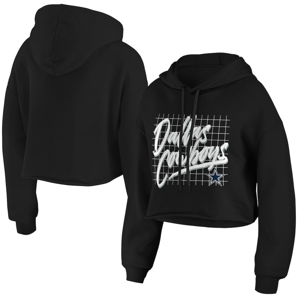 Dallas Cowboys WEAR by Erin Andrews Women's Domestic Cropped Pullover Hoodie - Black Hoodies