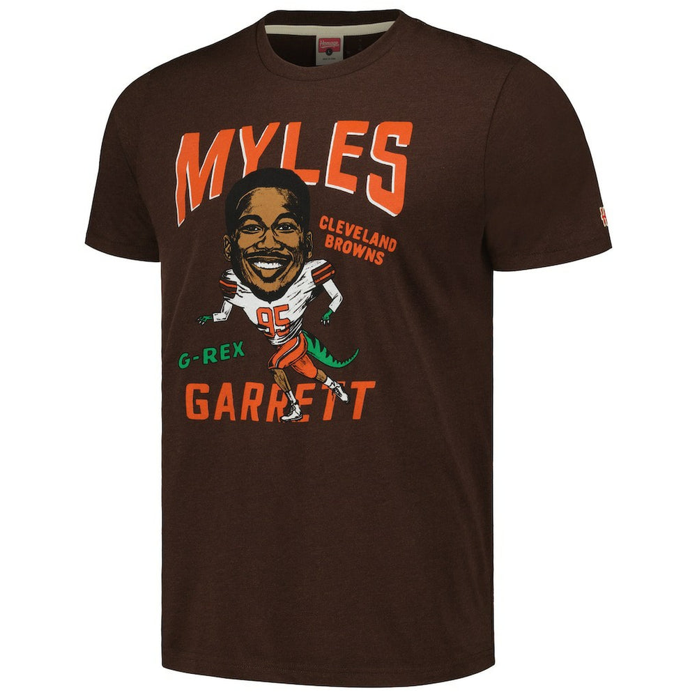 Myles Garrett Cleveland Browns Homage Unisex Caricature Player Tri-Blend T-Shirt - Heathered Brown T-shirts