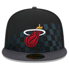 Miami Heat Rally Drive Checkerboard 59FIFTY Crown Fitted Hat Black - New Era