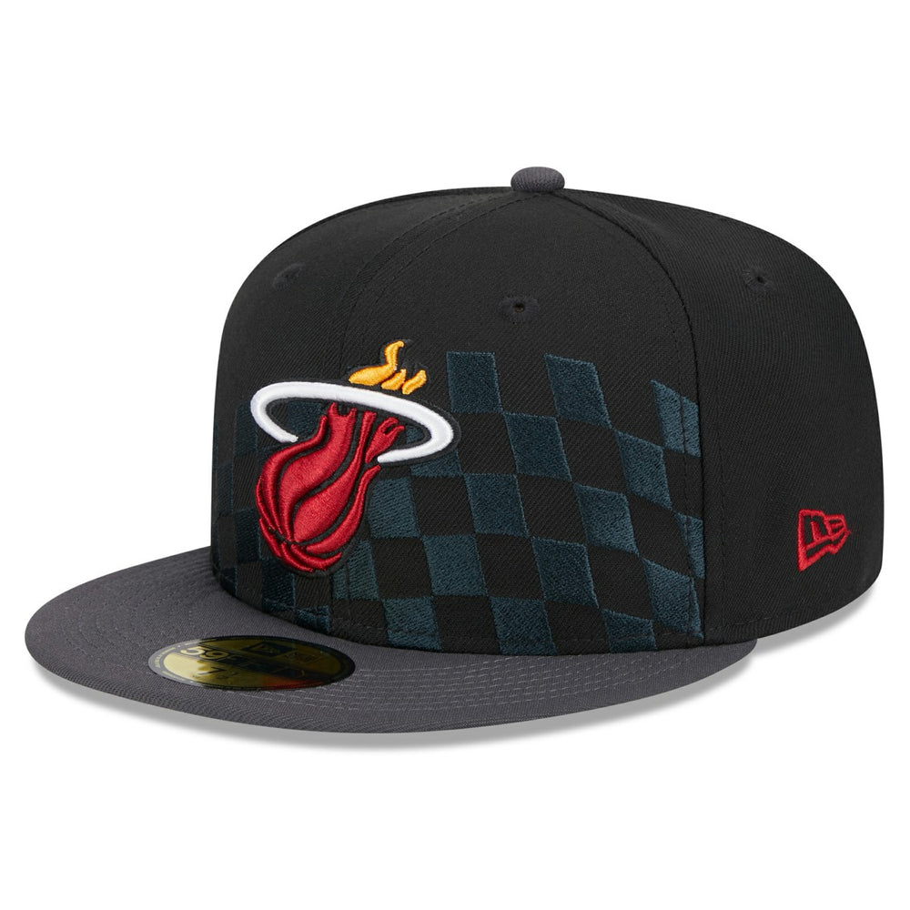 Miami Heat Rally Drive Checkerboard 59FIFTY Crown Fitted Hat Black - New Era