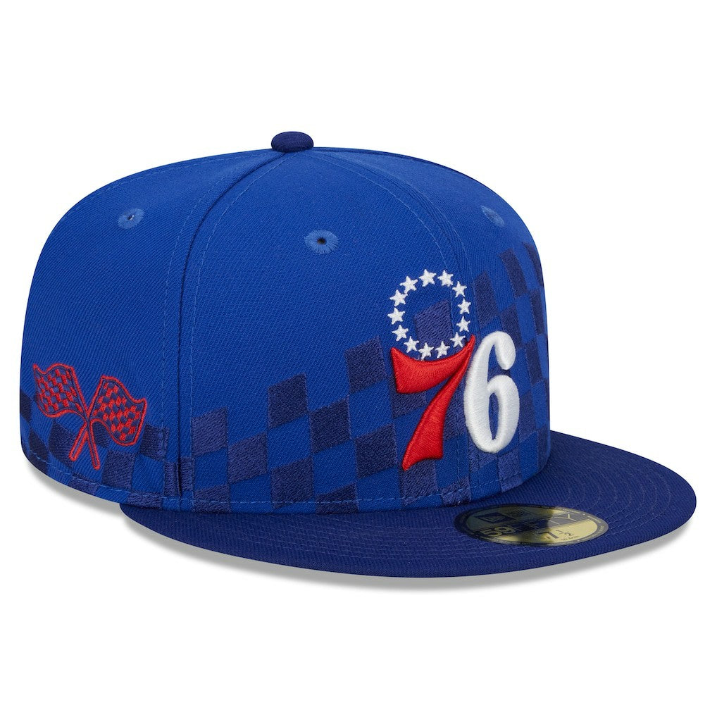 Philadelphia 76ers Rally Drive Checkerboard 59FIFTY Crown Fitted Hat Royal - New Era