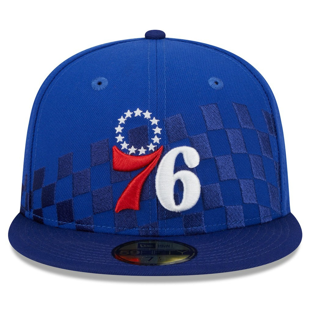Philadelphia 76ers Rally Drive Checkerboard 59FIFTY Crown Fitted Hat Royal - New Era