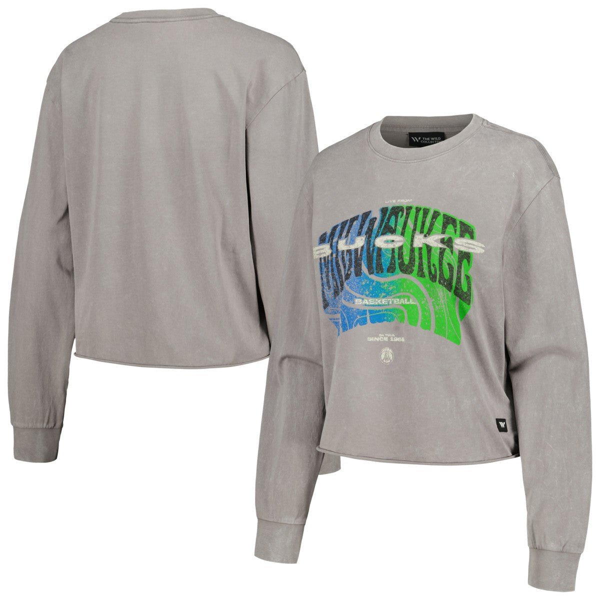 Milwaukee Bucks The Wild Collective Women's Band Cropped Long Sleeve T-Shirt Gray